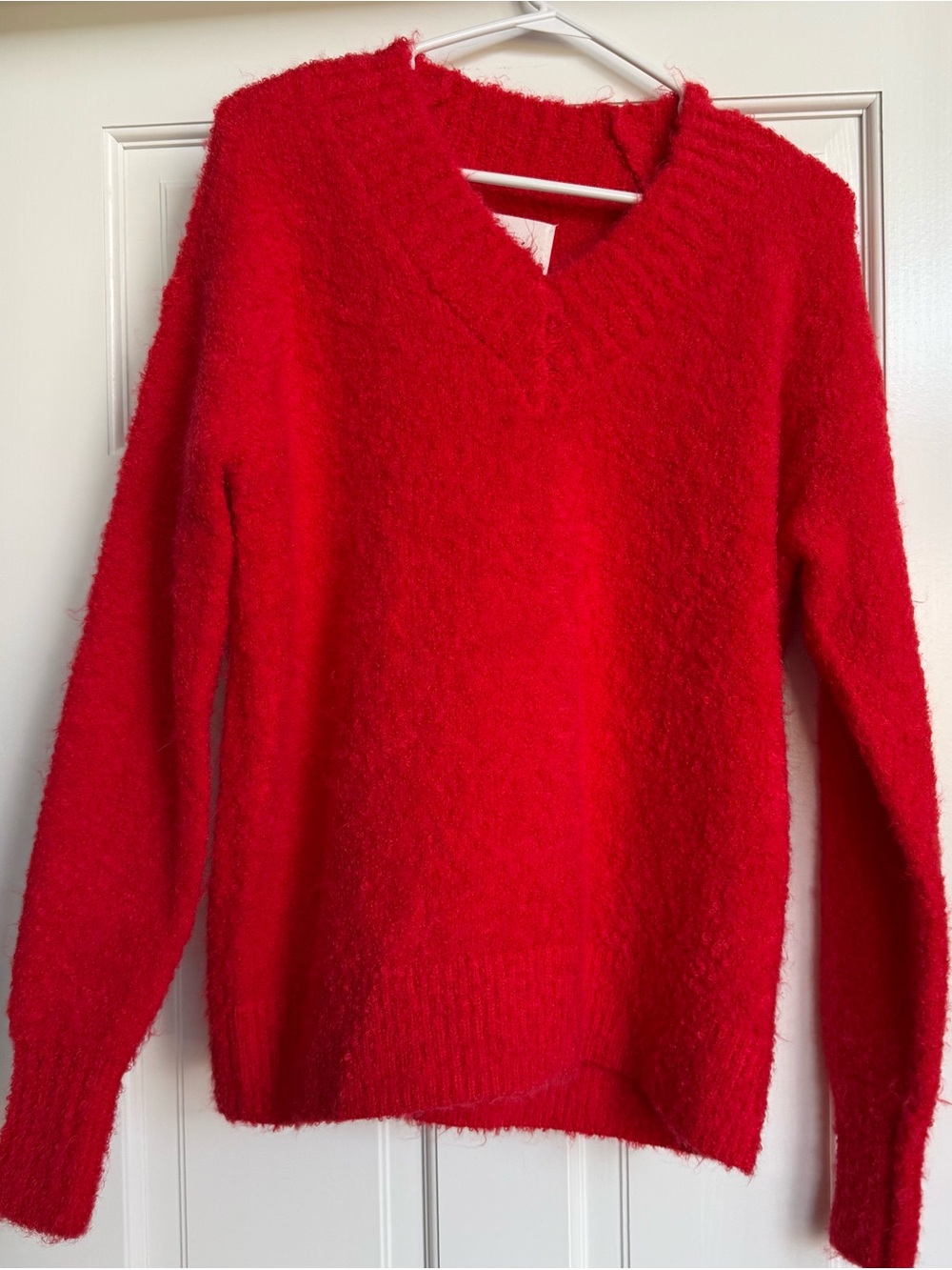 aerie Red V-Neck Fuzzy Knit Sweater